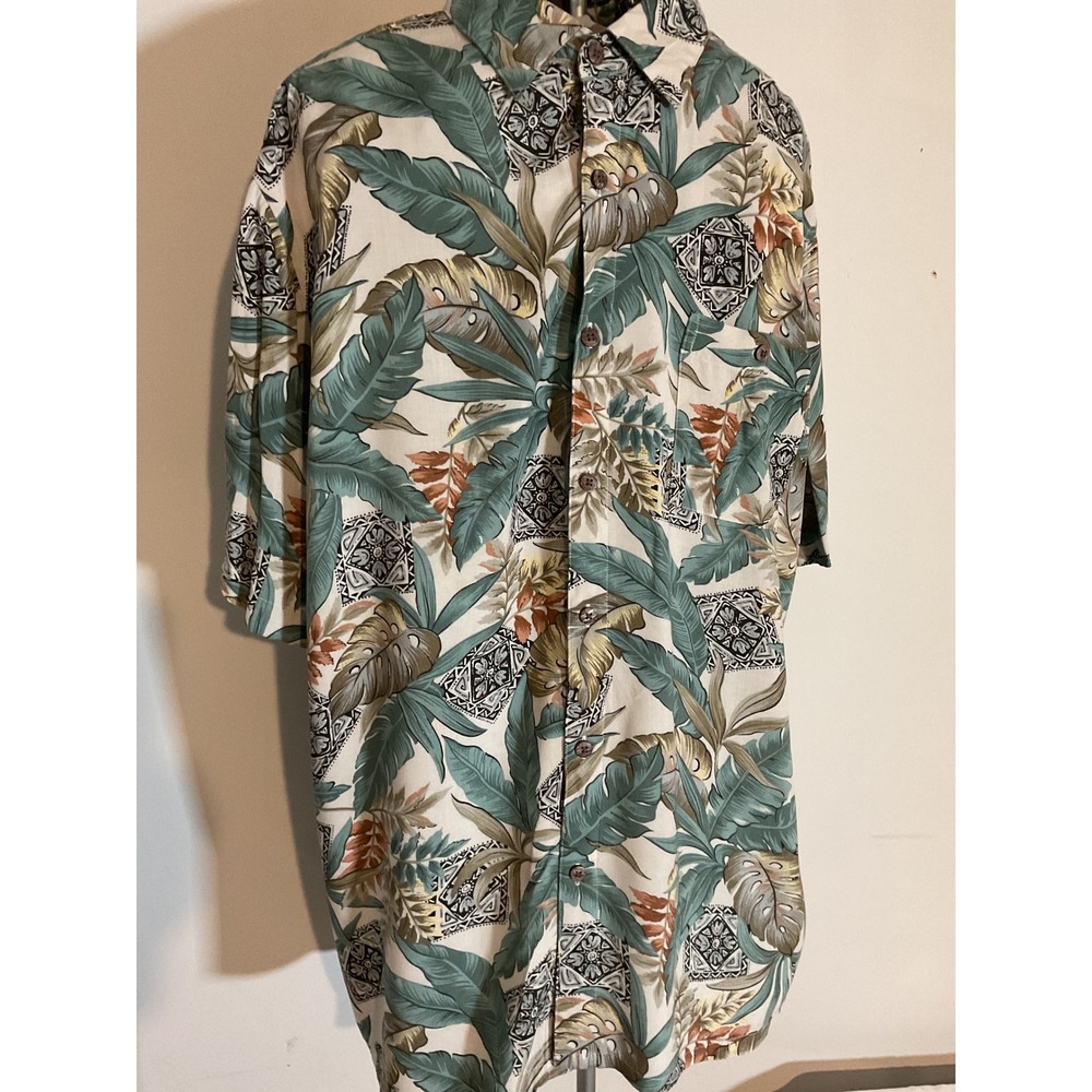 2 Campia Mens Tropical‎ Leaf Geometric Print Short Sleeve Button Down Shirt XL